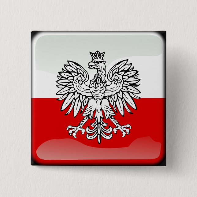 Badge Carré 5 Cm Drapeau laqué polonais (Devant)
