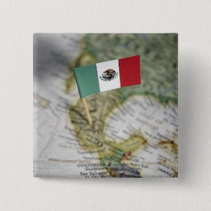 Badge Carré 5 Cm Drapeau mexicain sur la carte