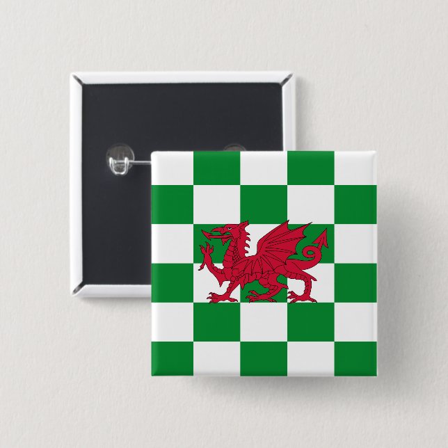 Badge Carré 5 Cm Drapeau mystique de dragon celtique rouge du Pays  (Devant & derrière)