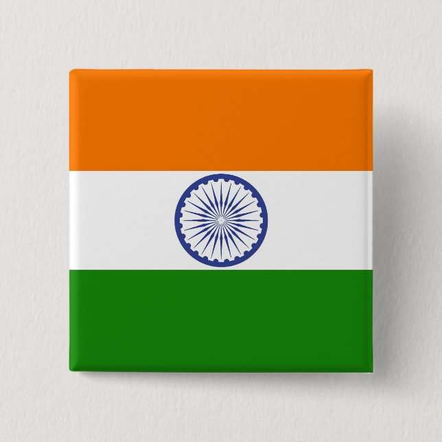 Badge Carré 5 Cm Drapeau national de l'Inde Ashoka Chakra (Devant)