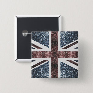 Badge Carré 5 Cm Drapeau rustique UK rouge bleu étincelants parties