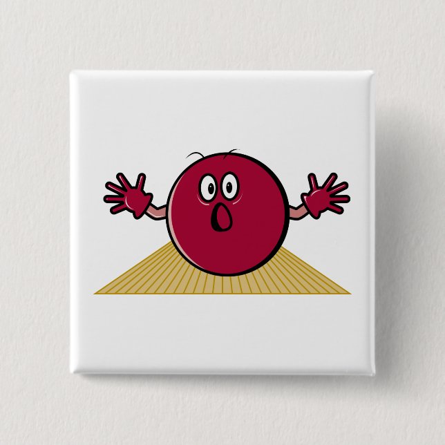 Badge Carré 5 Cm drôle effrayé boule de bowling descendant la bande (Devant)