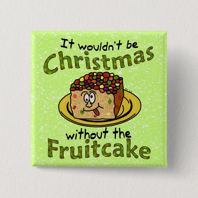 Badge Carré 5 Cm Drôle Noël Cartoon Fruitcake (Devant)