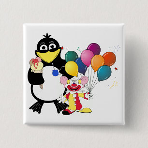 Badge Carré 5 Cm Drôle pingouin et dessin animé clown