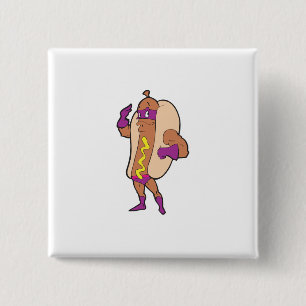 Badge Carré 5 Cm drôle super héros hot dog personnage