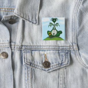 Badge Carré 5 Cm Drôle Yogi Dragon Peinture