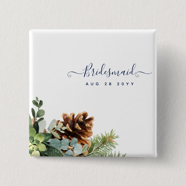Badge Carré 5 Cm Dusty Blue Mariage Eucalyptus Budget vert (Devant)