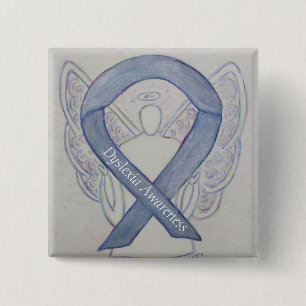 Badge Carré 5 Cm Dyslexie Sensibilisation à l'argent Ruban Angle de