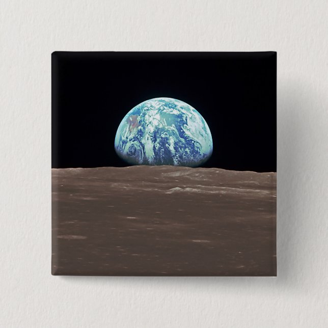 Badge Carré 5 Cm Earthrise de la lune (Devant)
