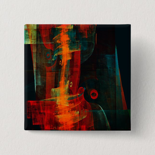 Badge Carré 5 Cm Eau Orange Rouge Bleu moderne Art Abstrait Motif (Devant)