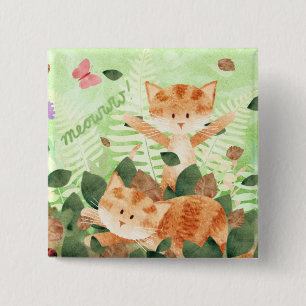 Badge Carré 5 Cm Ébats de feuillage de chats - insigne de goupille