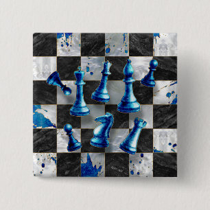 Badge Carré 5 Cm Échecs Art Abstrait - Marbre Bleu