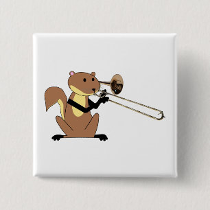 Badge Carré 5 Cm Écureuil jouant le trombone