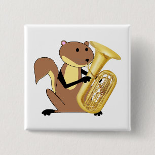 Badge Carré 5 Cm Écureuil jouant le tuba