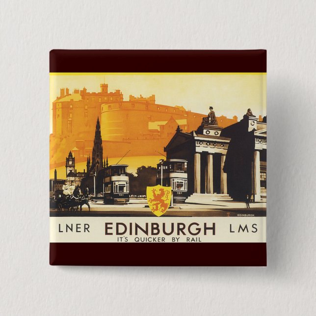 Badge Carré 5 Cm Edimbourg via LNER Rail Poster (Devant)