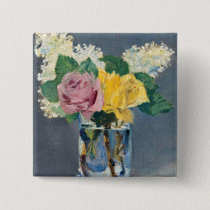 Badge Carré 5 Cm Edouard Manet - Lilas et Roses