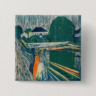Badge Carré 5 Cm Edvard Munch - Les filles sur le pont, Lithographe