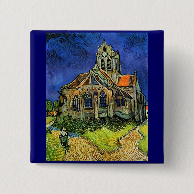 Badge Carré 5 Cm Église d'Auvers Van Gogh (Devant)