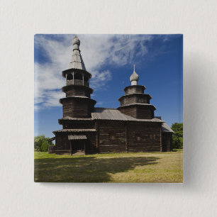 Badge Carré 5 Cm Église orthodoxe russe traditionnelle en bois