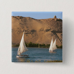 Badge Carré 5 Cm Égypte, Assouan, Nil, voiliers felouques,