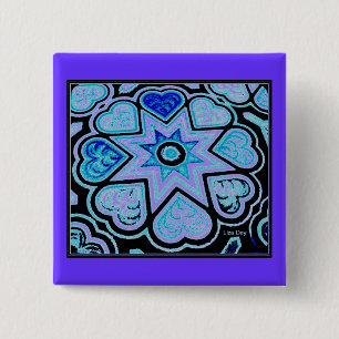 Badge Carré 5 Cm Electric Blue Hearts & Stars Square Pin