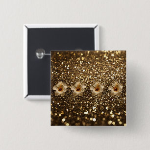 Badge Carré 5 Cm Elégance d'or : Hibiscus d'or Shimmer