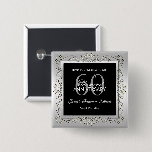 Badge Carré 5 Cm Élégant Décoratif Argent 60e Anniversaire de Maria
