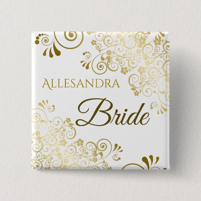Badge Carré 5 Cm Élégant Mariage Gold Filigree (Devant)