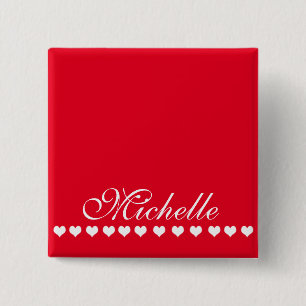 Badge Carré 5 Cm Élégant Monogramme Coeurs blancs Rouge