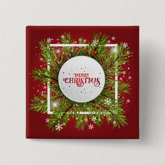 Badge Carré 5 Cm Élégant Noël Rouge | Bouton d'épingle (Devant)