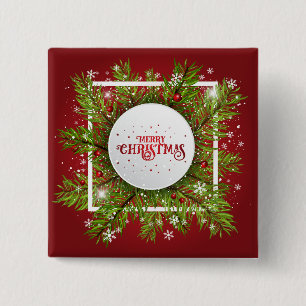 Badge Carré 5 Cm Élégant Noël Rouge   Bouton d'épingle