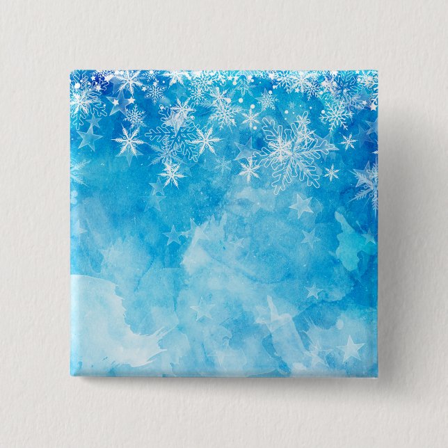 Badge Carré 5 Cm Élégant Snowflakes Bleu Noël | Bouton d'épingle (Devant)