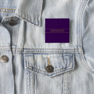 Badge Carré 5 Cm Élégant texte personnalisable   Gold & Deep Purple
