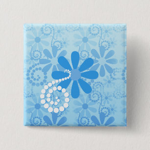 Badge Carré 5 Cm Elégante Turquoise Bleu Floral Retro Fleurs margue