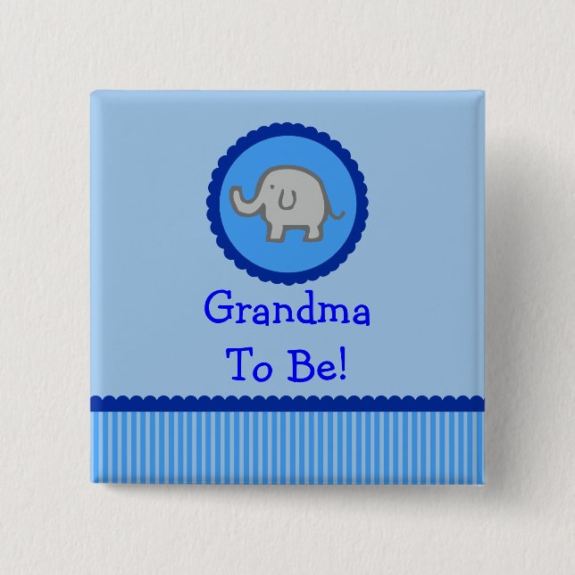 Badge Carré 5 Cm Éléphant bleu "grand-maman à être" bouton de baby (Devant)