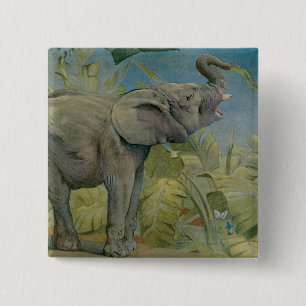 Badge Carré 5 Cm Eléphant d'Afrique vintage dans la jungle, EJ Detm