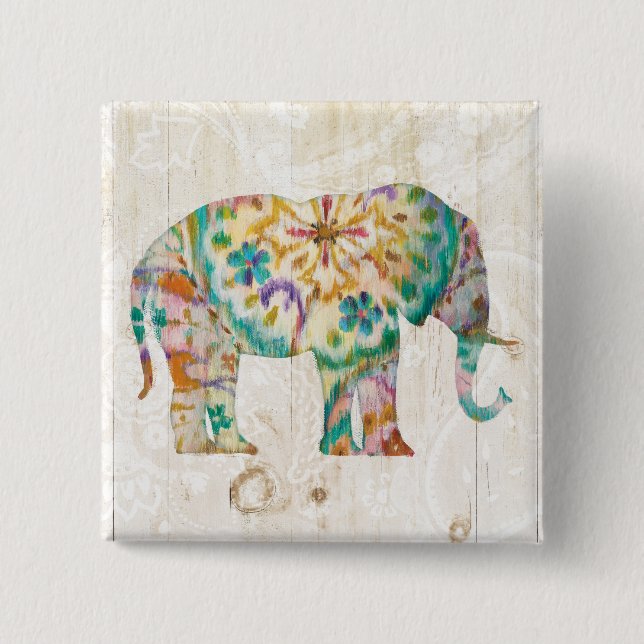 Badge Carré 5 Cm Éléphant de Boho Paisley I (Devant)