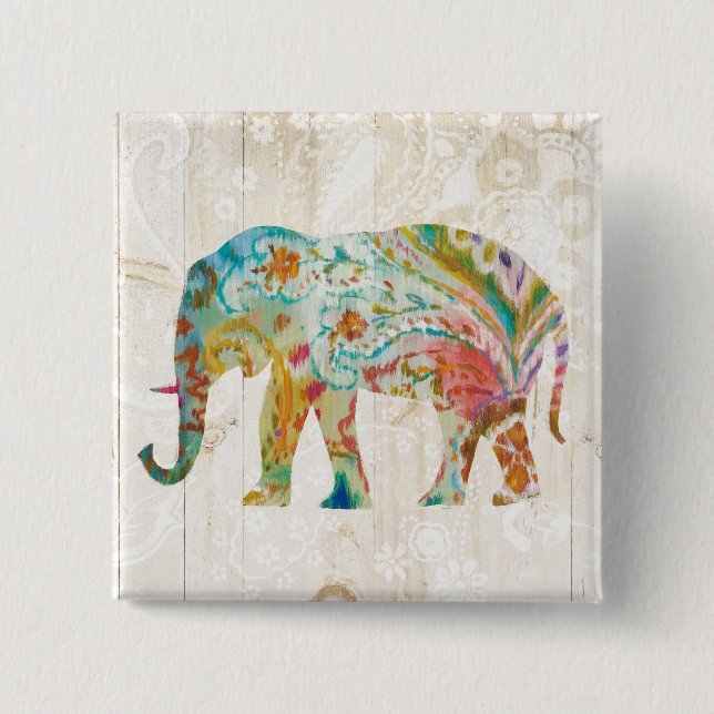 Badge Carré 5 Cm Éléphant de Boho Paisley II (Devant)