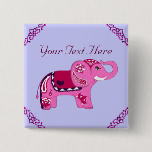 Badge Carré 5 Cm Éléphant de henné (pourpre)