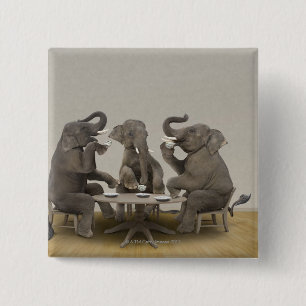 Badge Carré 5 Cm Elephants having tea party