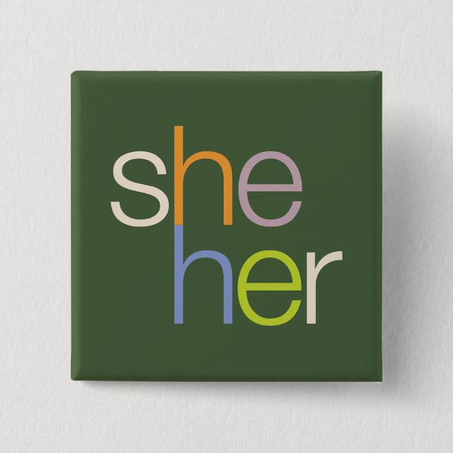 Badge Carré 5 Cm elle son Pronoun Button Pin (Devant)