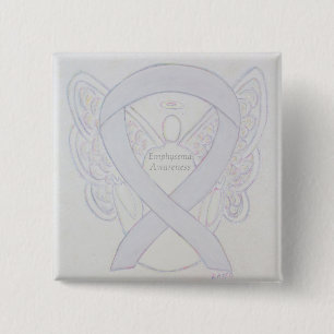 Badge Carré 5 Cm Emphysema Sensibilisation Angel Pearl Ribbon Custo