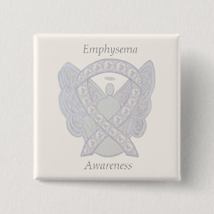 Badge Carré 5 Cm Emphysema Sensibilisation Angel Pearl Ribbon Custo