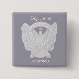 Badge Carré 5 Cm Emphysema Sensibilisation Angel Pearl Ribbon Custo