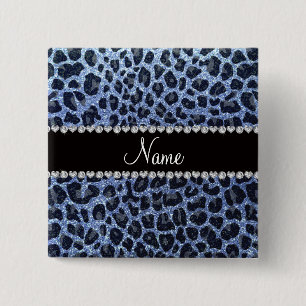 Badge Carré 5 Cm Empreinte de léopard bleu-clair nommé fait sur