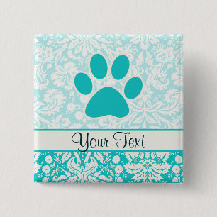 Badge Carré 5 Cm Empreinte de patte turquoise