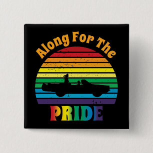Badge Carré 5 Cm En route pour la Pride Retro 70's Rainbow Sunset