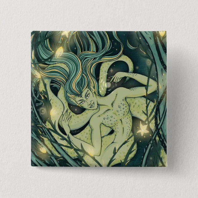 Badge Carré 5 Cm Enchanted Teal Siren Square Button (Devant)