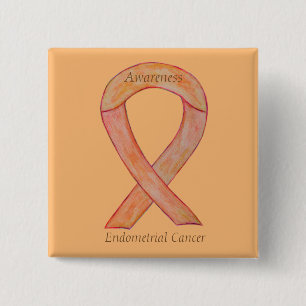 Badge Carré 5 Cm Endometrial Cancer Peach Awareness Ribbon Pins