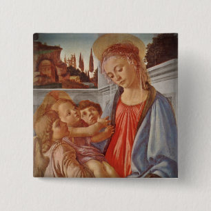 Badge Carré 5 Cm Enfant de Madonna le Christ et deux anges